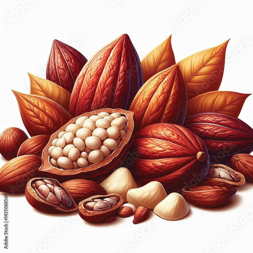 Cacao Beans Isolated on White Background – Transparent PNG Cocoa Seed 