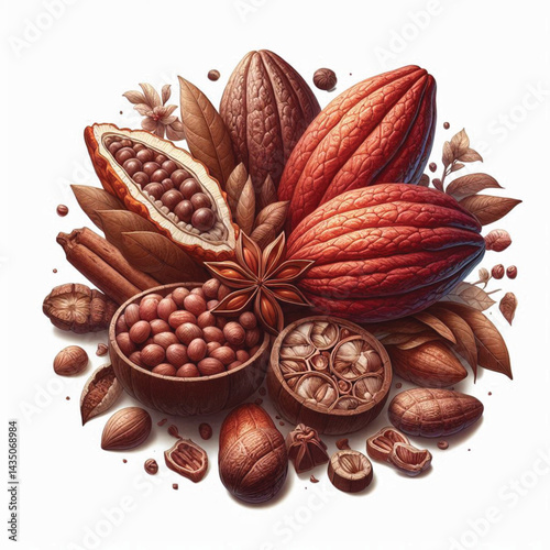 Cacao Beans Isolated on White Background – Transparent PNG Cocoa Seed 
