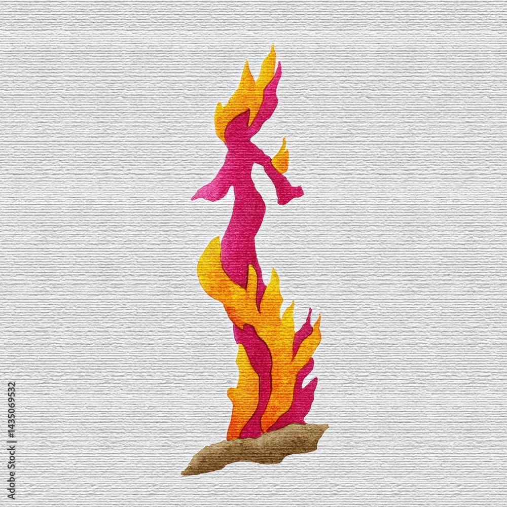 Obraz premium Abstract Woman in Flames Pink, Orange, and Yellow Figure on Gray Textured Background
