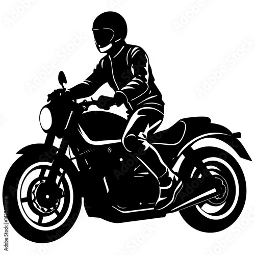 A motorcycle rider vector silhouette on white background
