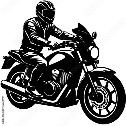 A motorcycle rider vector silhouette on white background