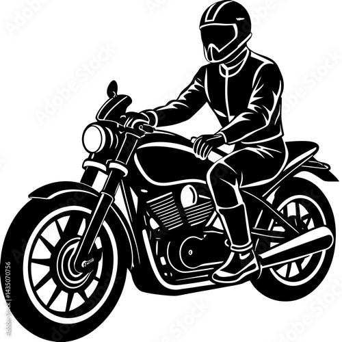 A motorcycle rider vector silhouette on white background