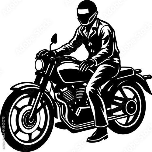 A motorcycle rider vector silhouette on white background