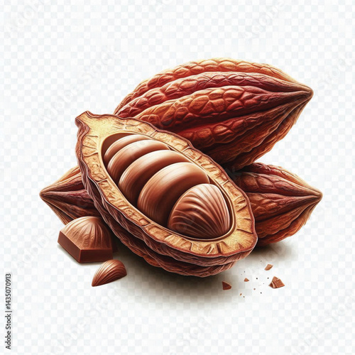 Cacao Beans Isolated on White Background – Transparent PNG Cocoa Seed 