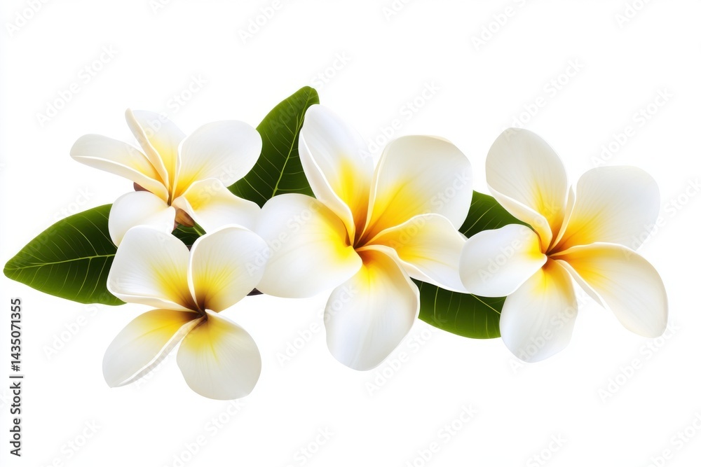 Fototapeta premium Elegant Plumeria Blooms: A Trio of Tropical Flowers