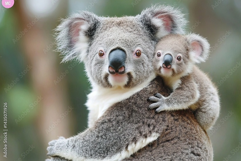 Naklejka premium Mother koala with baby on her back
