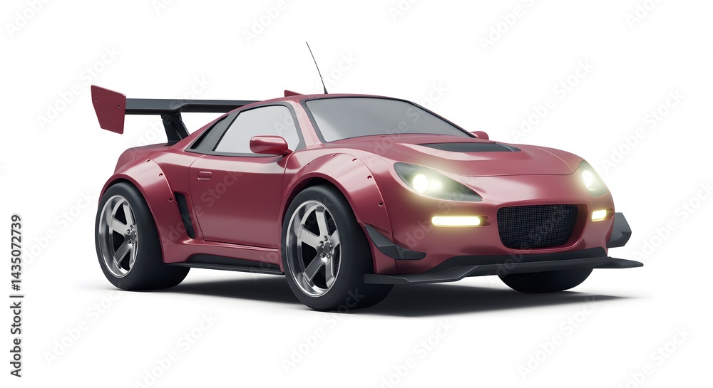 Obraz premium Maroon Sports Car Showcasing Aerodynamic Design and Performance on White Background