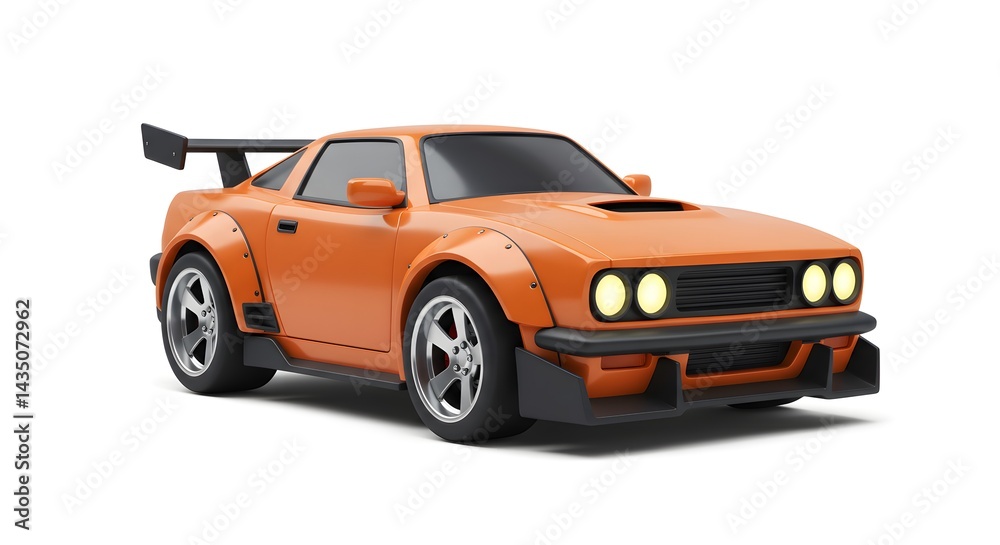 Naklejka premium Orange Sports Car Isolated on White Background in Studio Shot