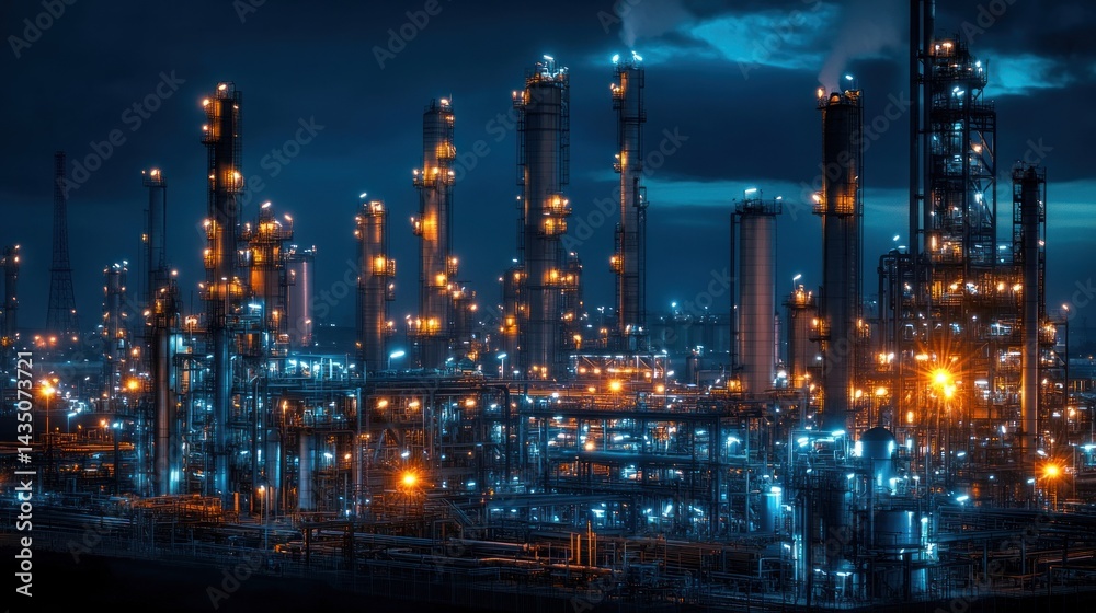 Fototapeta premium Illuminated industrial complex at night