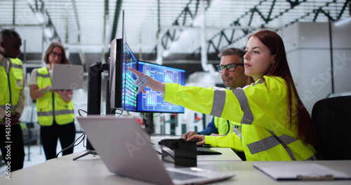 Obraz na płótnie Engineer Operator Monitors SCADA System At Industrial Plant w salonie