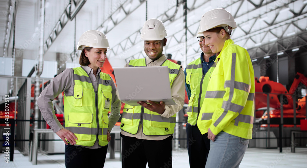 Diverse Automation Engineers Inspect Car Factory
