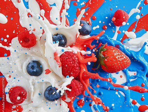 Vibrant fruit and cream splash kitchen table food photography colorful environment close-up view culinary art