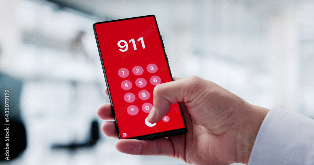 Hispanic Man Dialing 911 For Emergency Aid