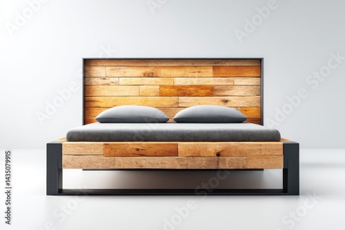 Wallpaper Mural Modern Rustic Wooden Bed Frame with Metal Accents Torontodigital.ca