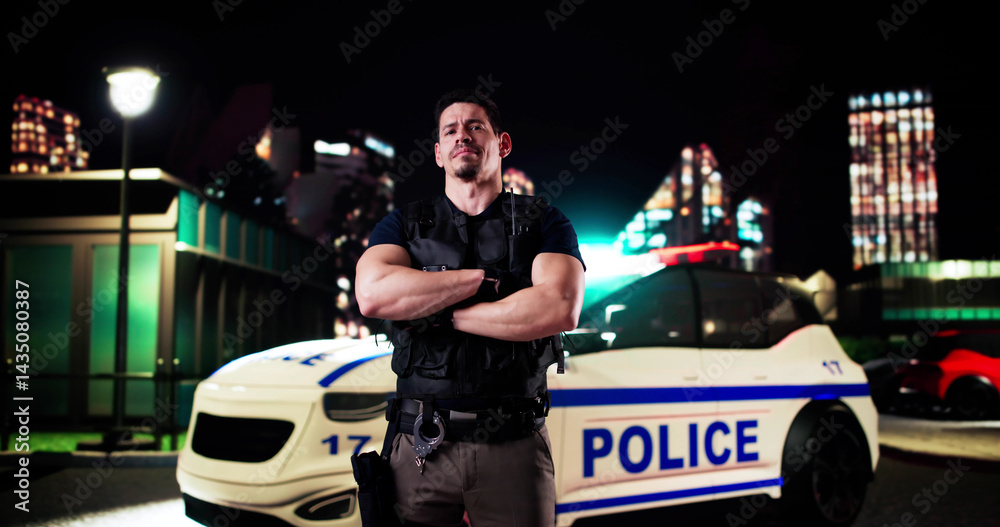 Night Patrol: African American Police Officer Ensuring City's