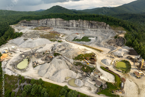 Limestone quarry at industrial open-pit mining site In North Carolina Appalachians, USA