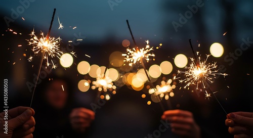 Sparklers Burning Brightly at Night with Bokeh Background