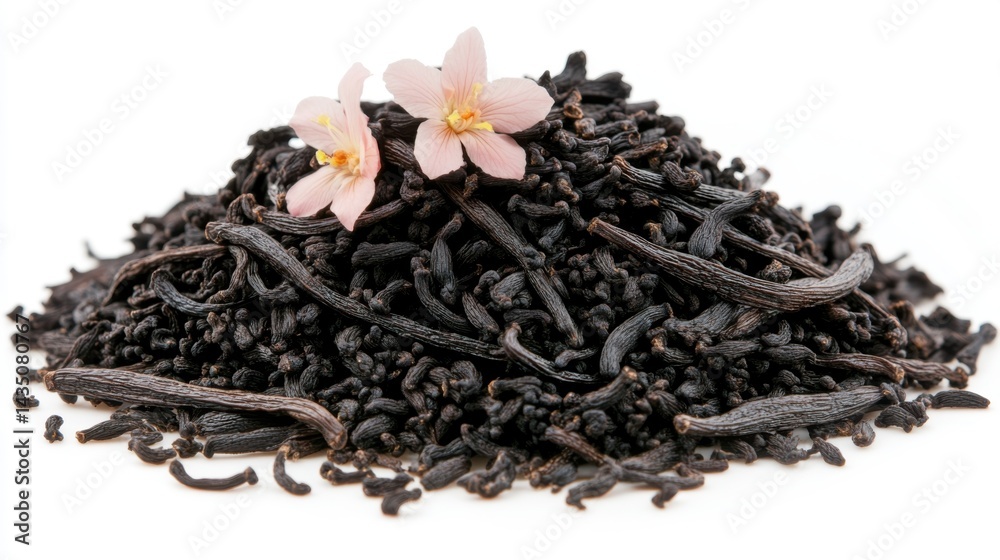 Fototapeta premium Aromatic Black Tea with Delicate Pink Flowers