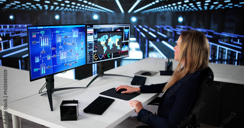 Woman Wearing A Helmet Using Scada System