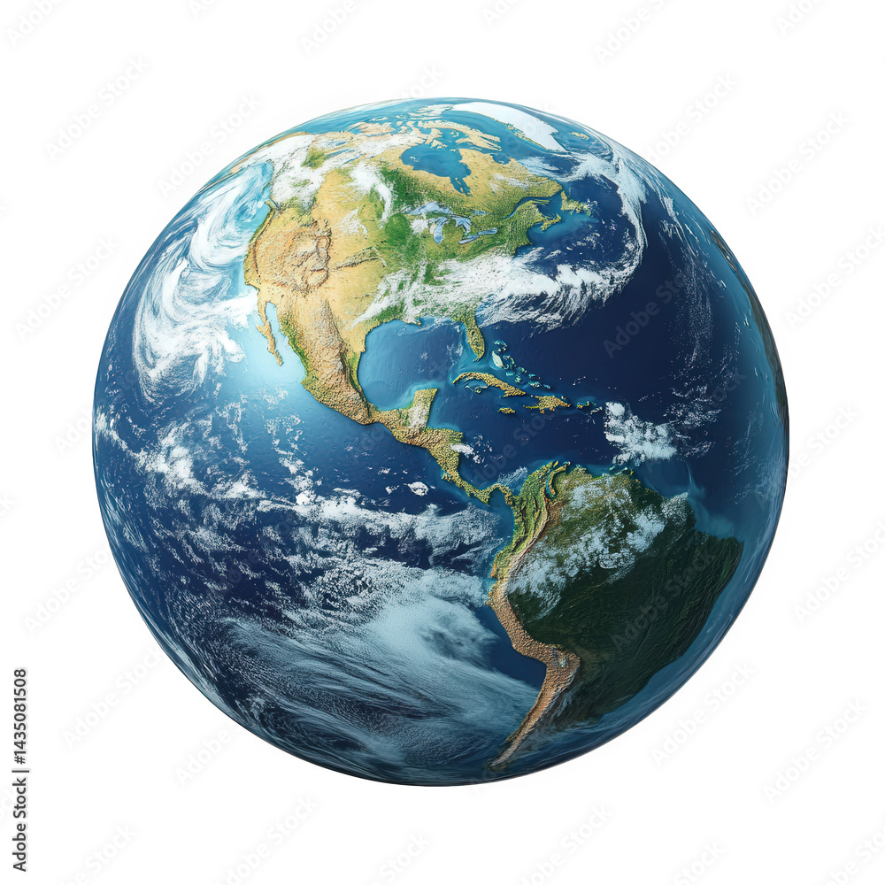 Obraz premium a realistic representation of earth. showcasing the continents and oceans from a global perspective the vibrant colors highlight the natural features of the planet. emphasizing its beauty and diversit