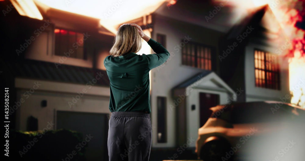 Aftermath Of A Natural Wildfire: Homeowner Surveying Damage