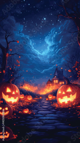  Glowing Halloween Scene in Illustration.