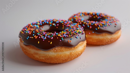 three chocolate-coated donuts with sprinkles