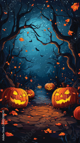 Moonlit Path with Haunted Halloween Atmosphere.