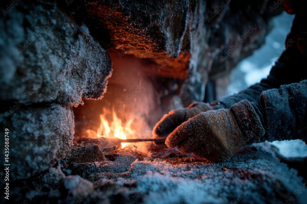 Naklejka premium Person roasting marshmallows over a campfire.