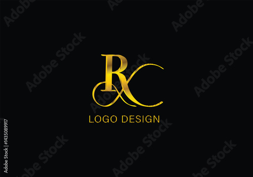 luxury rc monogram logo design in gold on black