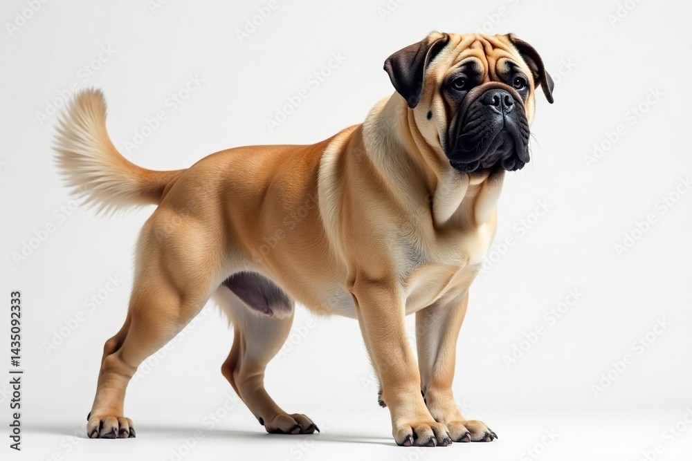 Obraz premium Majestic Mastiff, powerful stance, white background, animal, serene, breed