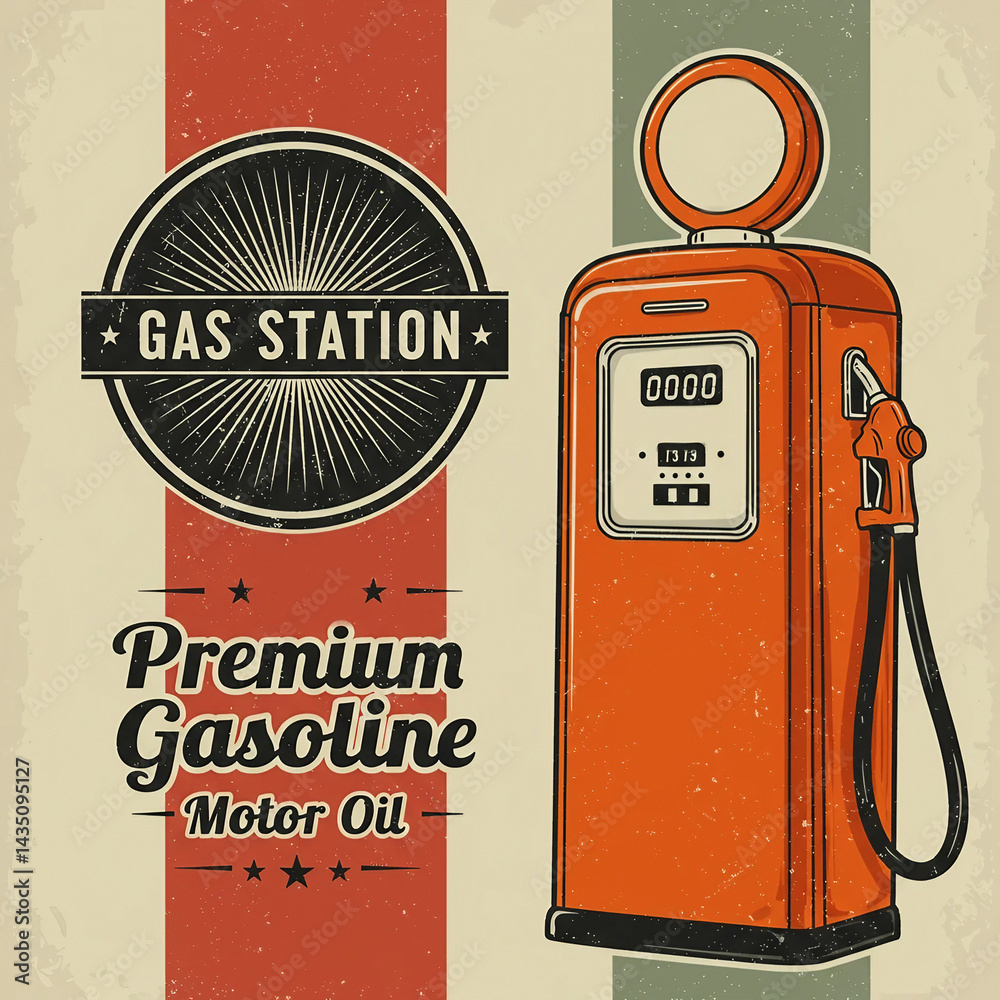 Fototapeta premium Filling station retro banner. Vintage filling station poster design.