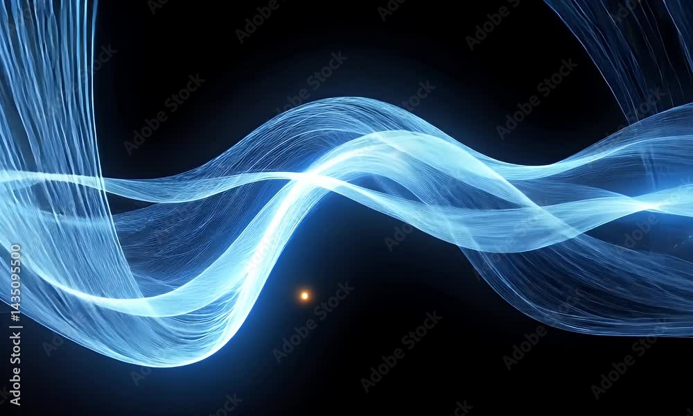 abstract blue wave background with golden particles
