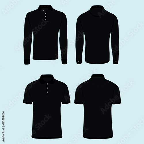 Men women black t shirt vector mockup bundle on charcoal gray background. Collection of unisex long sleeve shirt mockups for print on demand business and print related industry.