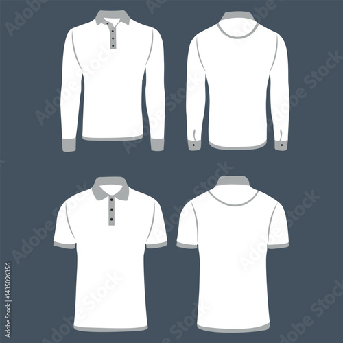 Men women white t shirt vector mockup bundle on charcoal gray background. Collection of unisex long sleeve shirt mockups for print on demand business and print related industry.