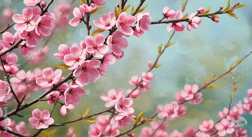 Fototapeta premium Pink Blossom Impression: A Painted Spring AI Generated
