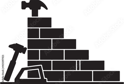 Vector Illustration of Bricklaying Process with Tools