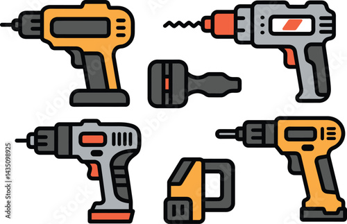Collection of Electric Drill Icons in Different Styles