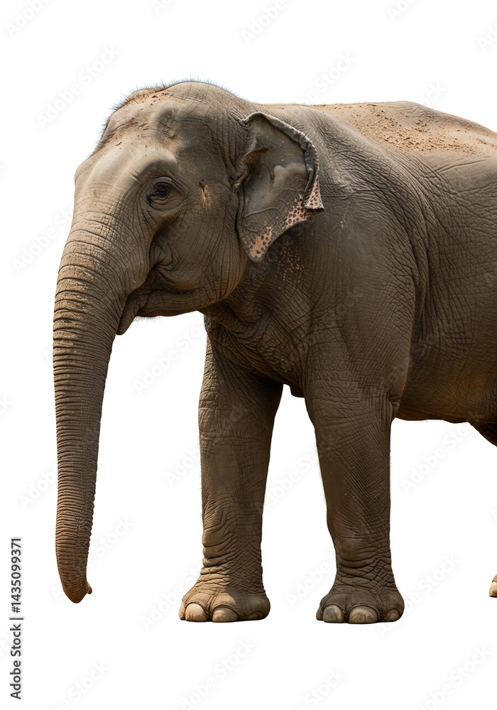 Naklejka premium Standing Elephant Isolated on White Background Side View