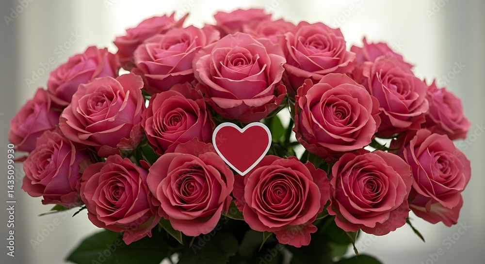 Bouquet of Pink Roses with Red Heart Decoration Bouquet of Pink Roses with Red Heart Decoration