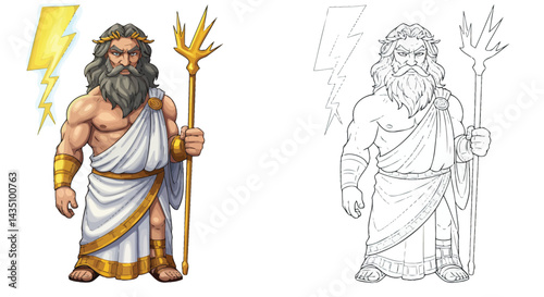 Mighty Ruler: A detailed illustration portrays the iconic figure, showcasing regal attire and symbolic attributes. This graphic image is suitable for print, web, or educational purposes.