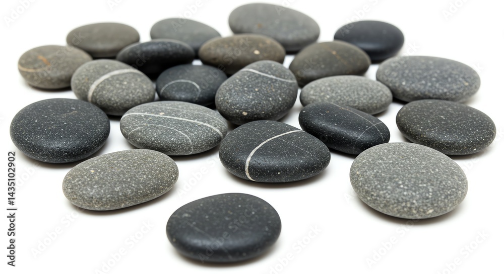 Pile of Smooth Rocks on White Background for Spa or Zen Concepts Pile of Smooth Rocks on White Background for Spa or Zen Concepts