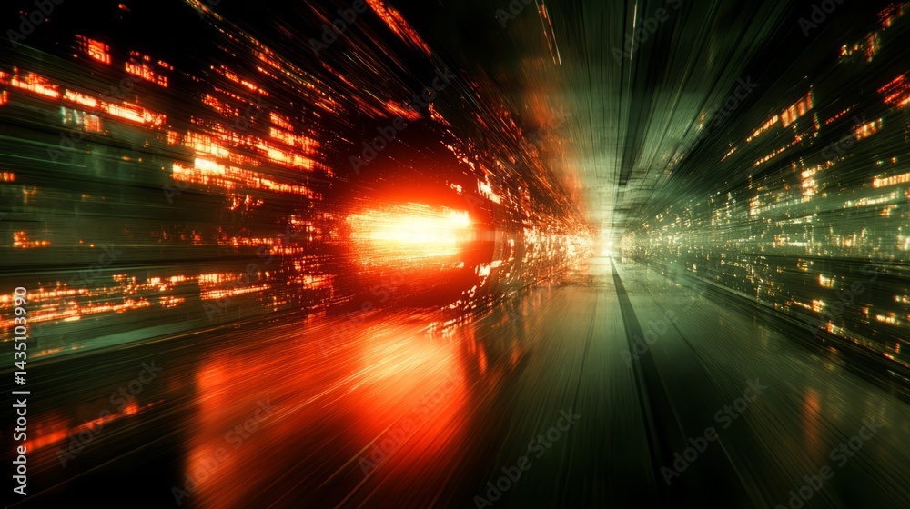 Fototapeta premium Cybernetic Passage: A mesmerizing tunnel of light, the epitome of technological and futuristic design, radiating an ethereal glow that sparks a sense of boundless innovation and data flow.
