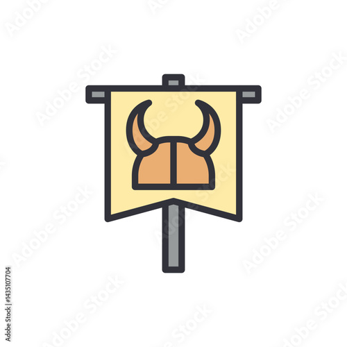 Viking banner colored icons, minimalist vector illustration ,simple transparent graphic element .Isolated on white background