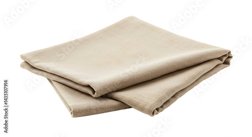 Folded linen napkin on white background featuring soft textile textures