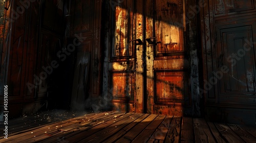 Rustic Wooden Door in Dim Light
