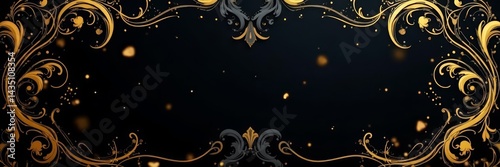 Stylish black and gold design with swirls and shapes, artistic, opulent
