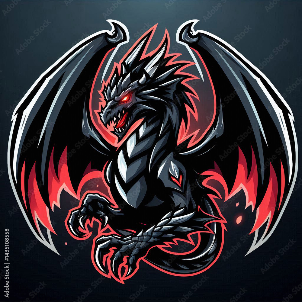 Fototapeta premium Dark Dragon with Fiery Eyes Gaming Mascot