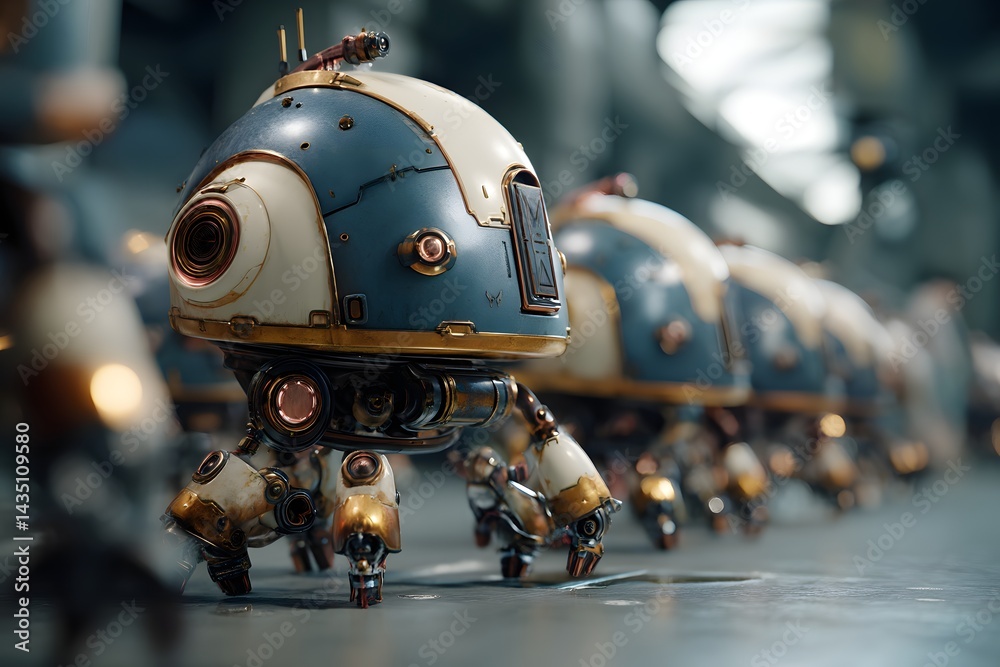 Fototapeta premium Blauer SciFi-Roboter mit vier Beinen in futuristischer Umgebung