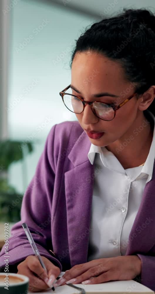 Business woman, writing notes and planning with checklist, schedule and update in office. Accountant, agenda and notebook with financial reminder, information report and brainstorming ideas for audit Business woman, writing notes and planning with checklist, schedule and update in office. Accountant, agenda and notebook with financial reminder, information report and brainstorming ideas for audit
